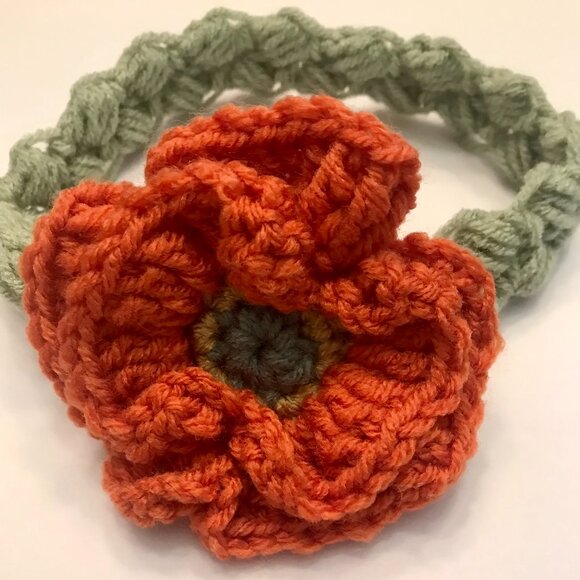 New Baby Headband Floral Orange & Green Poppy Handmade Fits Baby 6–12 mos. - Picture 2 of 4
